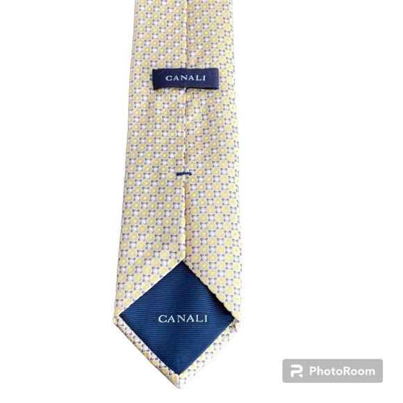 Canali Men's Silk Neck Tie, Yellow/Periwinkle Geometric Jacquard Patterned - Picture 5 of 9
